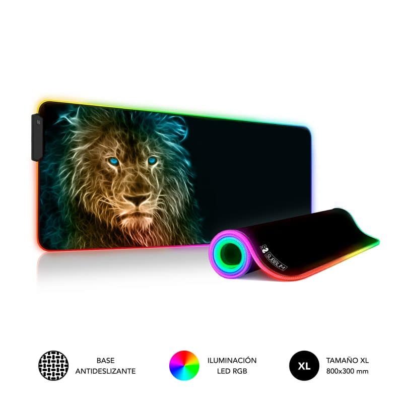 gamer mousepad xxl neon lion design com bordas led rgb para dar à sua configuração um estilo feroz