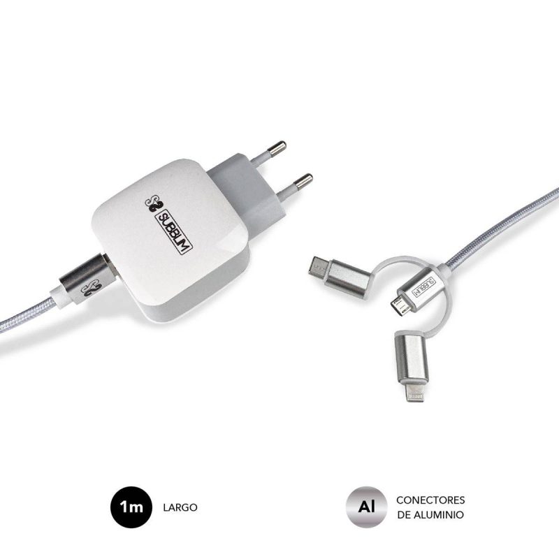✅ ABS DUAL WALL CHARGER (2.4A) + CABO 3IN1 WHITE