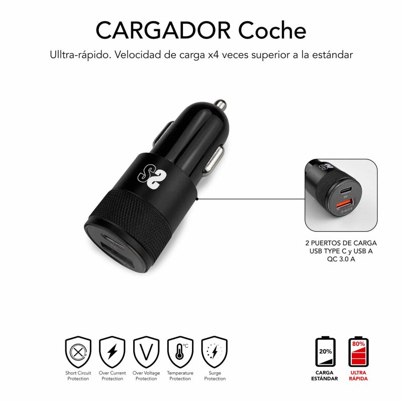 ✅ Dual PD Car Charger Power Delivery 18W + 2.4A + C to C cabo Preto