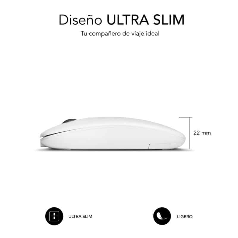 ✅ Rato Óptico Wireless Dual Flat Mouse Recarregável Branco