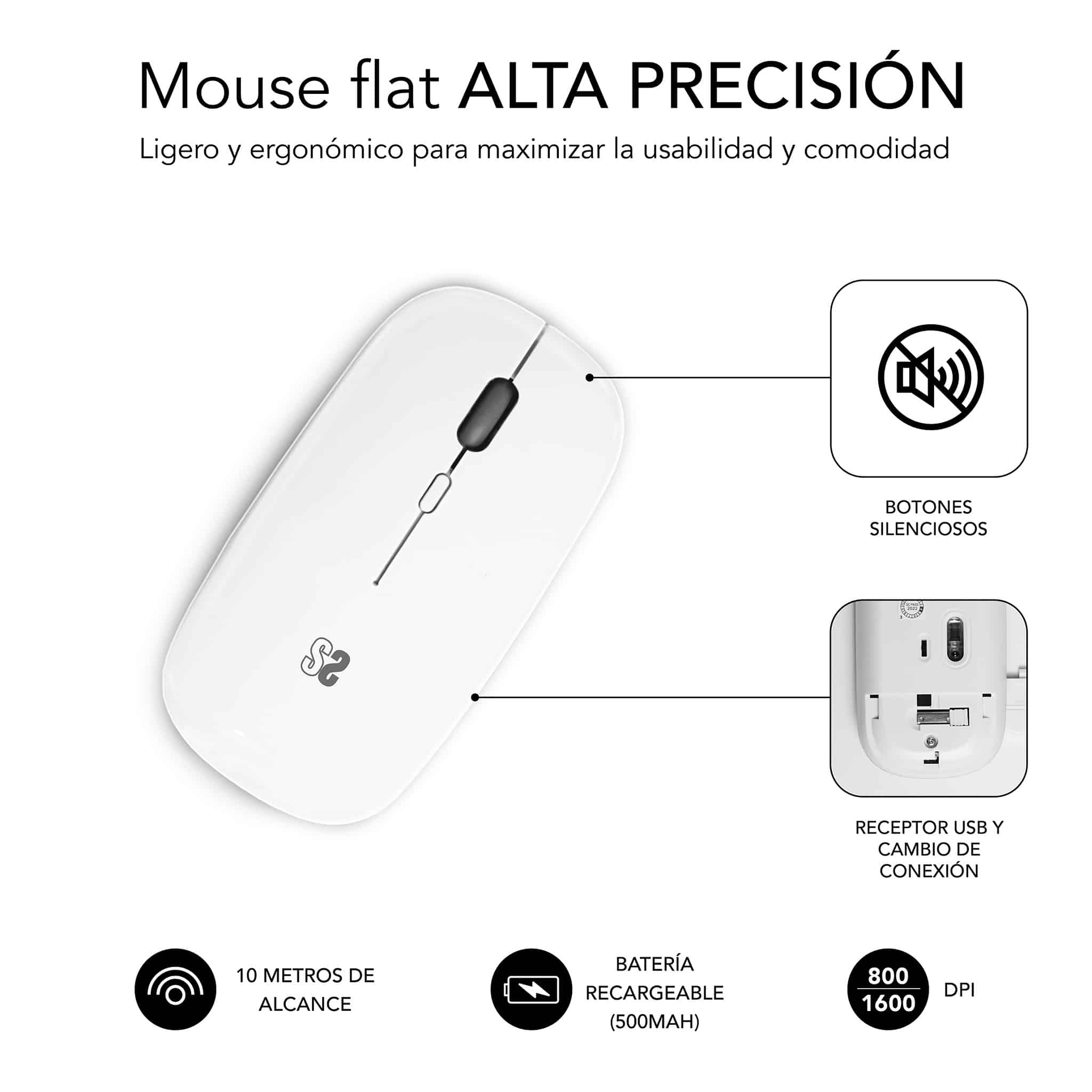 ✓ Rato Óptico Wireless Dual Flat Mouse Recarregável Branco