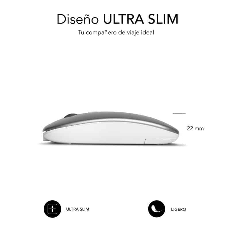 ✅ Rato Óptico Wireless Dual Flat Mouse Recarregável Prata