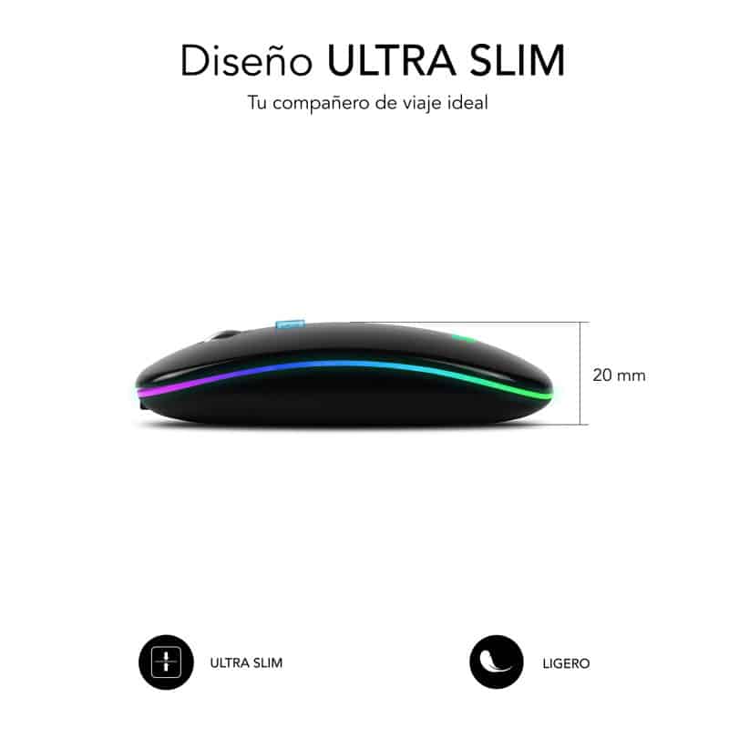 ✅ Rato Óptico Wireless Led Dual Flat Mouse Preto