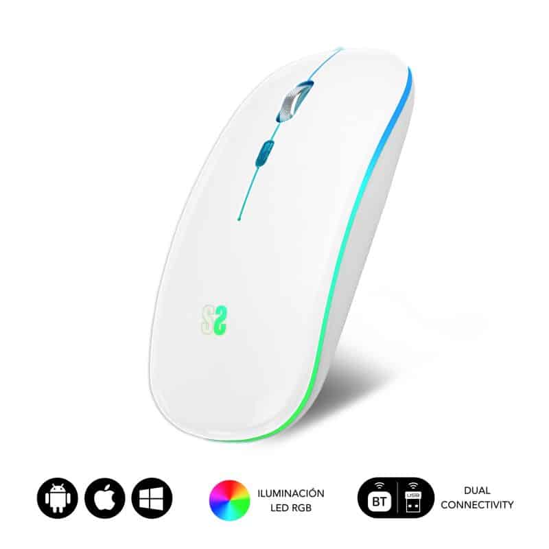rato de computador, tablet, ipad con conexão bluetooth e wireless branco e com luz led