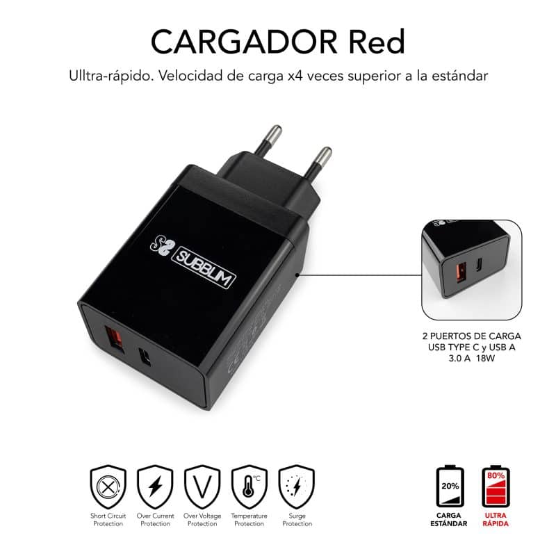 ✅ Smart Charger PD 18W + 2.4A + C to C cabo Preto