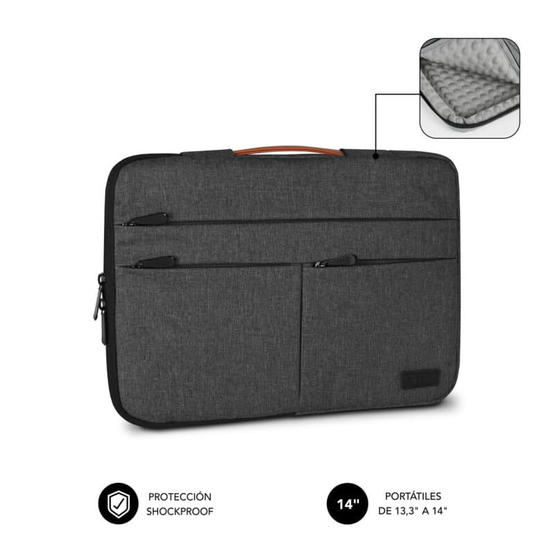 mala bolsa para computador de 13.3 ate 14" cor cinza escuro com bolsos externos e protecção total 360 air padding