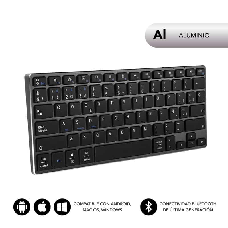 teclado em alumínio bluetooth com bateria recarregavel e design compacto