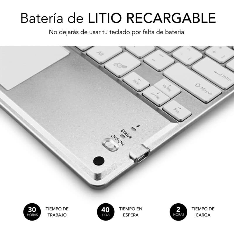 ✅ Teclado Tablet retroiluminado Touchpad Bluetooth SMART BACKLIT TOUCHPAD Silver