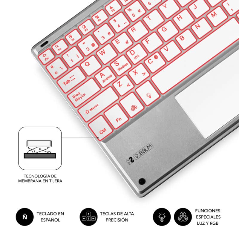 ✅ Teclado Tablet retroiluminado Touchpad Bluetooth SMART BACKLIT TOUCHPAD Silver