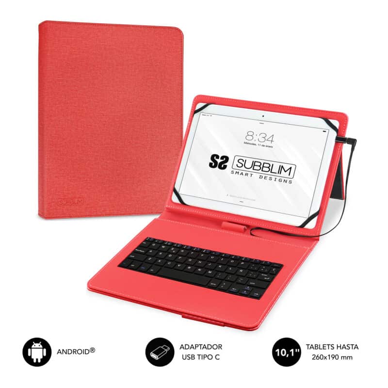 capa vermelha com teclado para tablets Andorid
