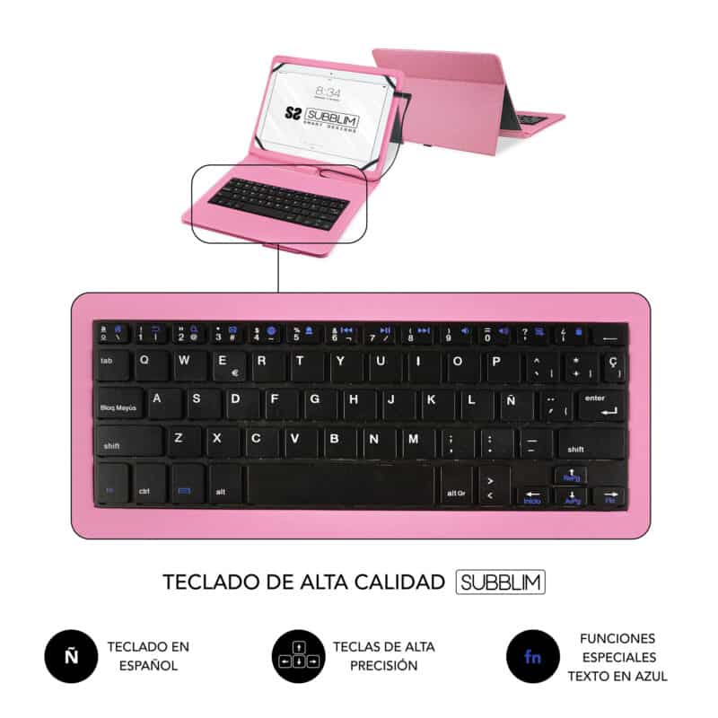 ✅ Capa com teclado MICRO USB – USB C KEYTAB PRO USB 9,6″ – 11″ ROSA