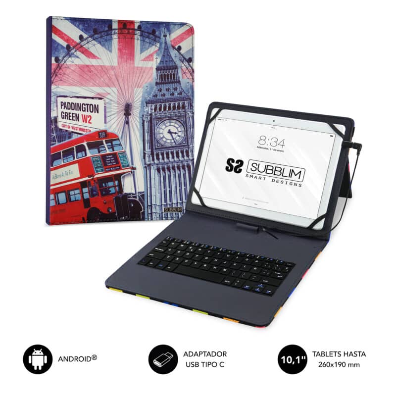 capa com teclado Android England para tablet