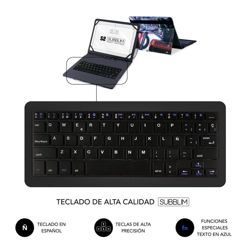 ✅ Capa com teclado MICRO USB – USB C KEYTAB PRO USB 9,6″ – 11″ ENGLAND