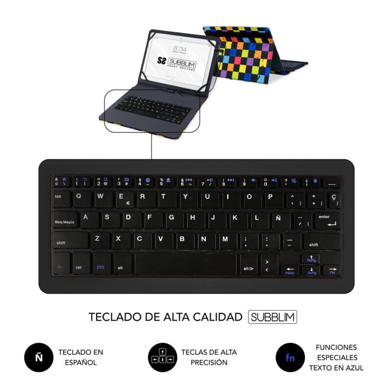 ✅ Capa com teclado MICRO USB – USB C KEYTAB PRO USB 9,6″ – 11″ SQUARES