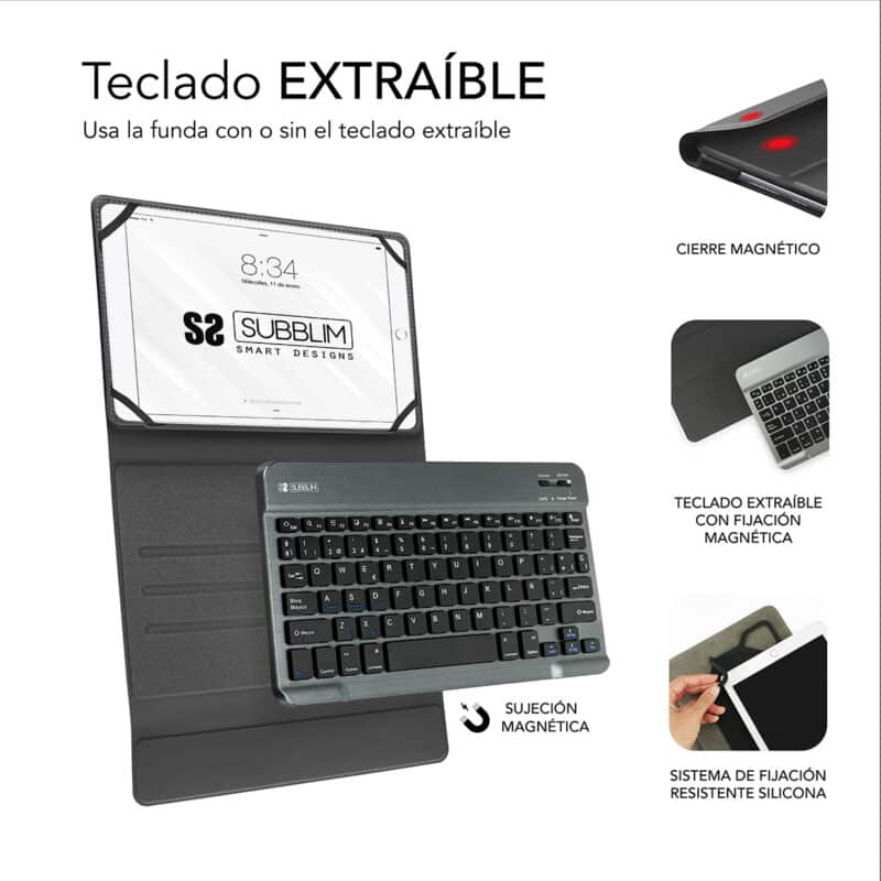 ✅ Capa com teclado KEYTAB PRO BLUETOOTH 9.6″ – 10.8″ Vermelha