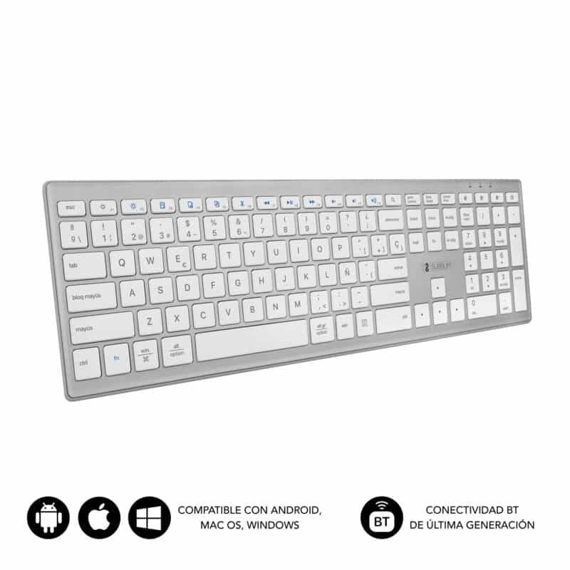 teclado wireless bluetooth para até 3 dispositivos design minimal completo prata