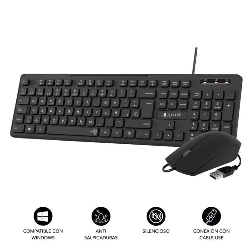teclado e rato preto com fio usb para computador