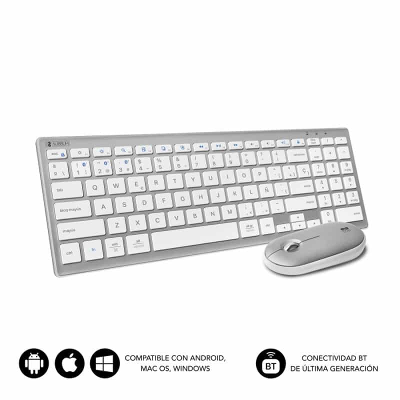 teclado e rato design elegante bluetooth em cor prata e branco