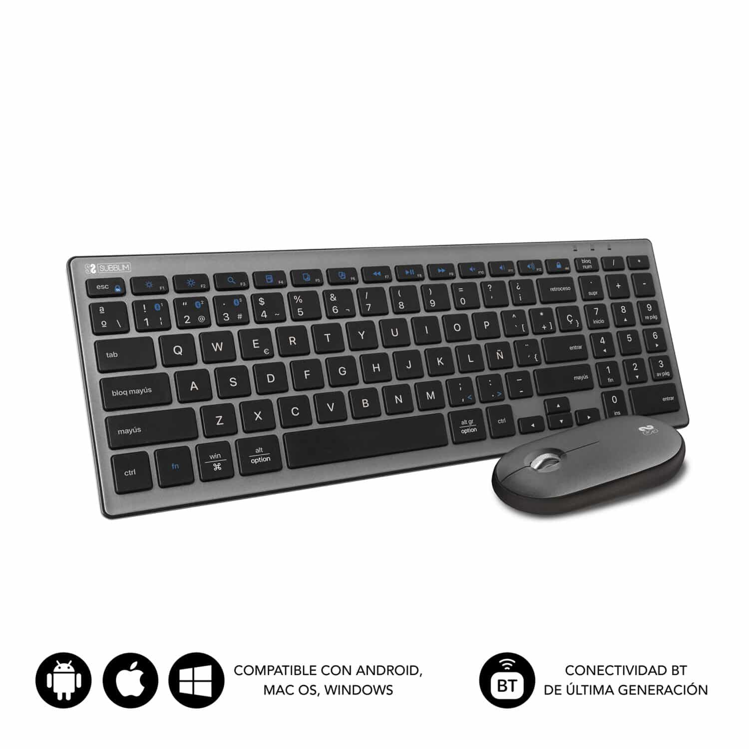 combinação teclado e rato bluetooth grey slim