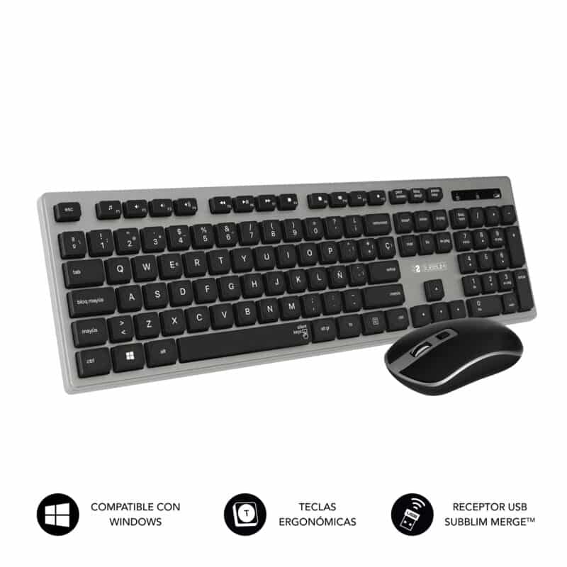 combinação teclado e rato ergonomicos wireless preto