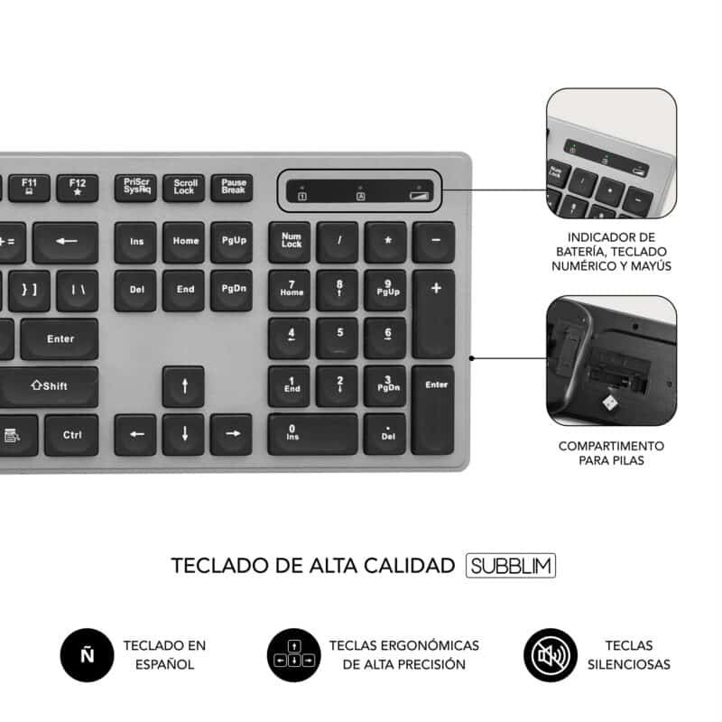 ✅ Bundle teclado e rato wireless slim silencioso ERGO Preto