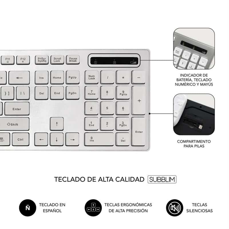 ✅ Bundle teclado e rato wireless slim silencioso ERGO Prata
