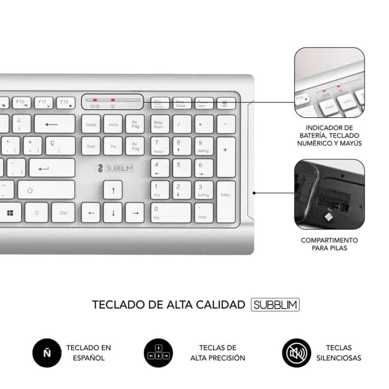 ✅ Bundle teclado e rato wireless ultra slim silencioso PREMIUM Prata