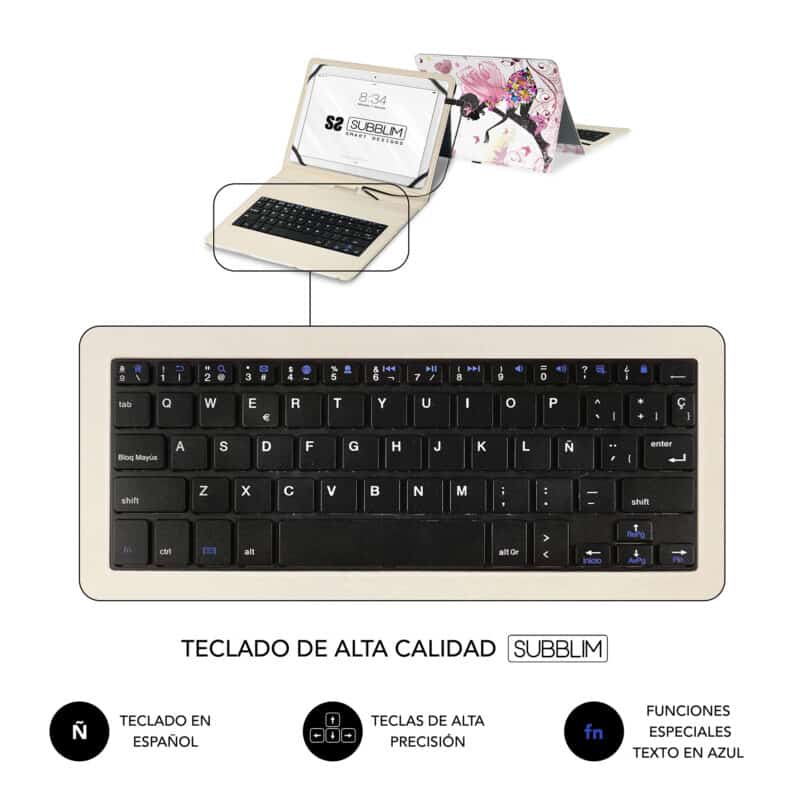 ✅ Capa com teclado MICRO USB KEYTAB USB 11" Fadas